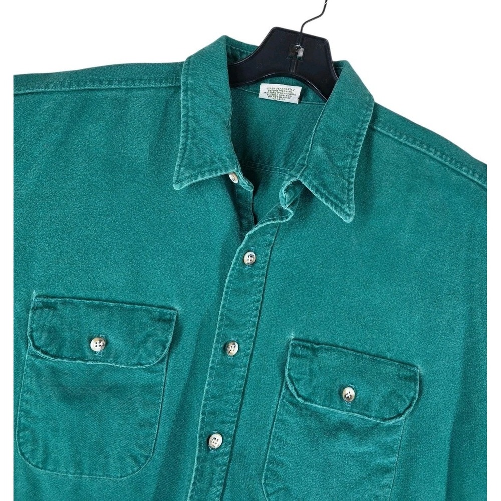 Vtg Five Brother Flannel Chamois Shirt Mens 2XL Shacket Teal Green Button LS